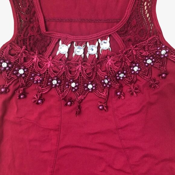 Dios Te Ama Tank Top Embellished Embroidered Red Silver - Picture 3 of 10